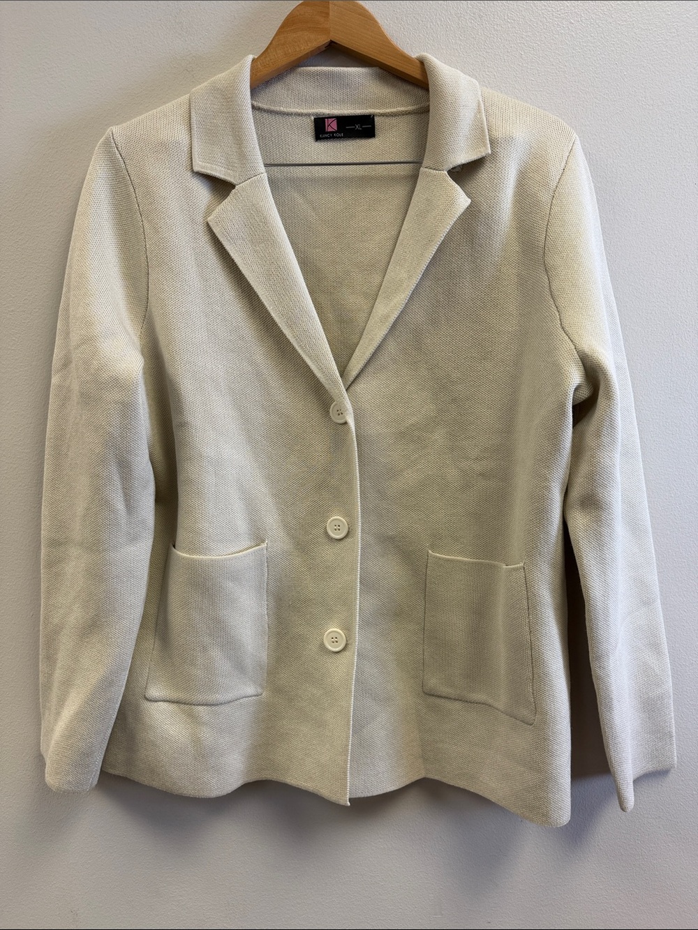 Kancy Kole Women's Light Cream Three-Button Knit Blazer